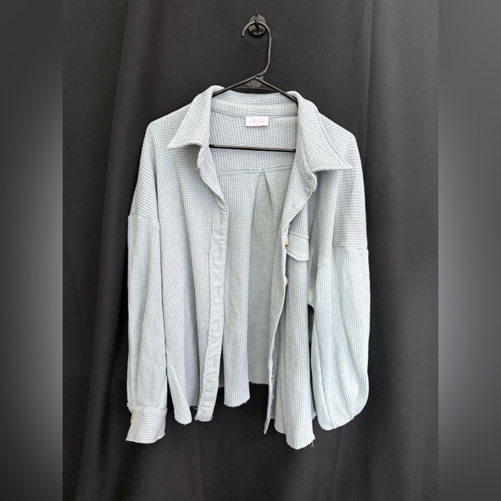 Pink Lily Soft Gray Waffle Knit Top